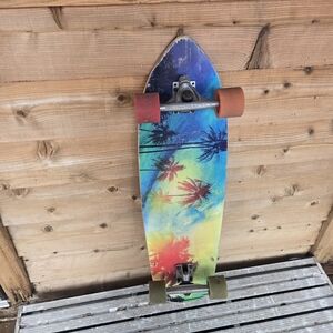 Colorful Longboard Skateboard with Palm Tree Design